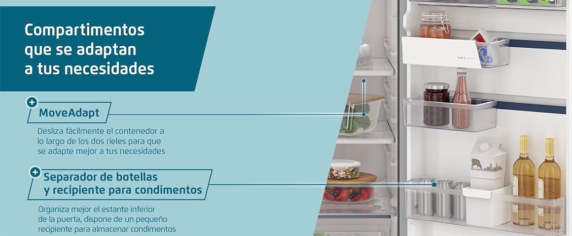 Compartimentos que se adaptan a tus necesidades. MoveAdapt, Separador de Botellas y Recipientes para Condimentos