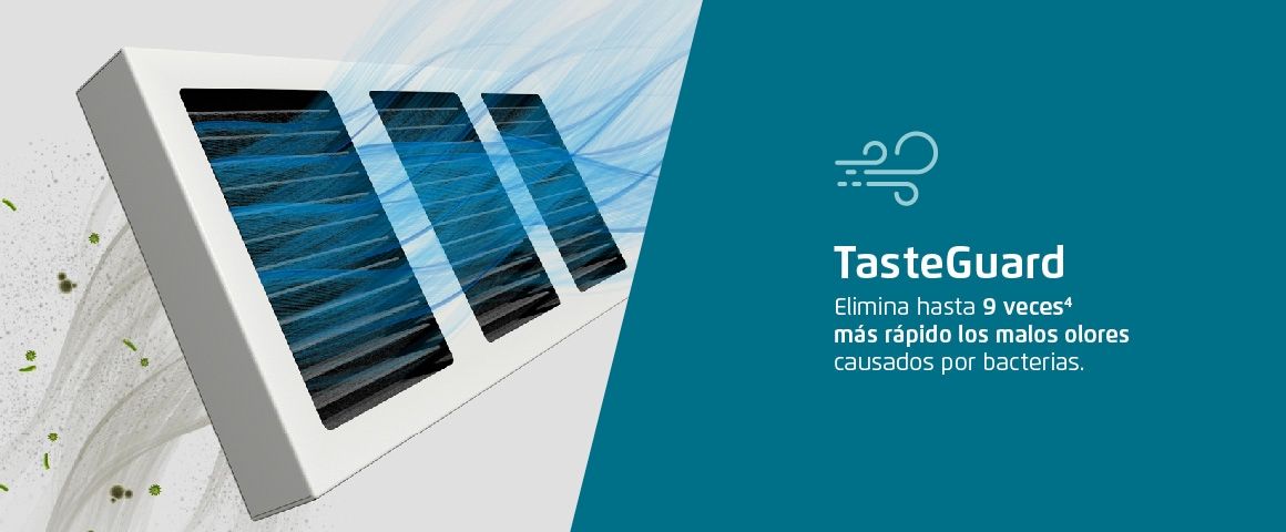 TasteGuard. Elimina hasta 9 veces más rápidos los malos olores causados por bacterias.