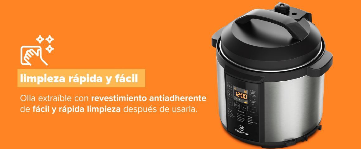 Limpieza rápida y fácil. Olla extraíble con revestimiento antiadherente de fácil y rápida limpieza después de usarla.