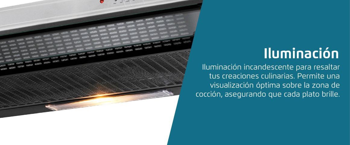Iluminación incandescente para resaltar tus creaciones culinarias. Permite una visualización óptima sobre la zona de cocción, asegurando que cada plato brille.