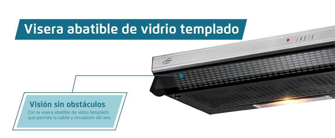 Visera abatible de vidrio templado. Visión sin obstáculos. Con la visera abatible de vidrio templado que permite la salida y circulación del aire.