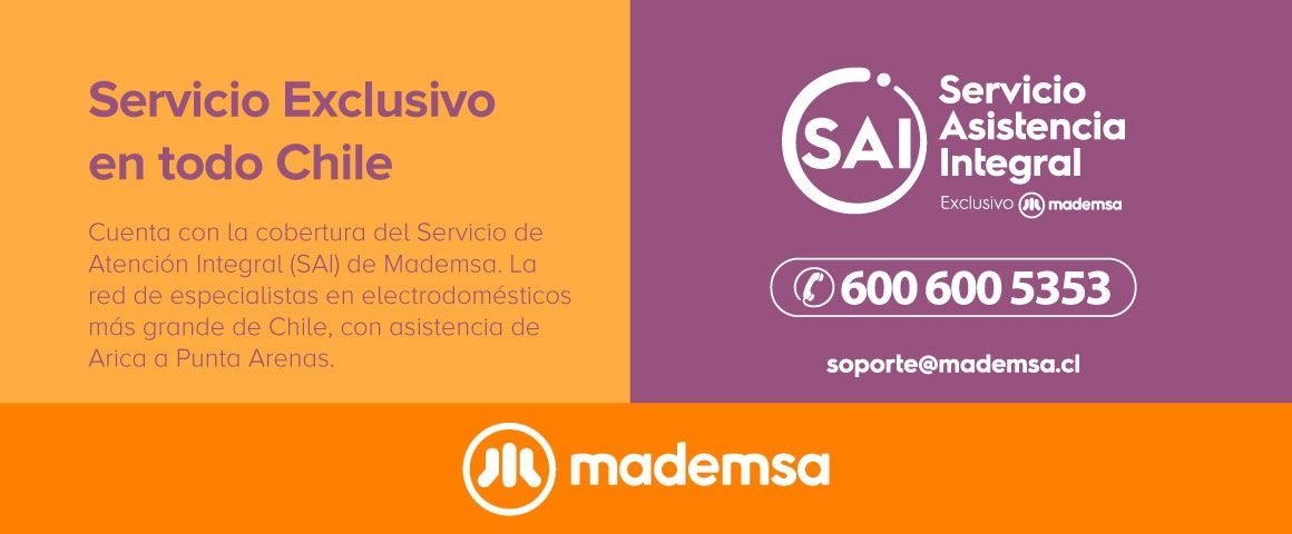 Servicio de Asistencia Integral. Cuenta con la cobertura del Servicio de Atención Integral (SAI) de Mademsa. La red de especialistas en electrodomésticos más grande de Chile, con asistencia de Arica a Punta Arenas.