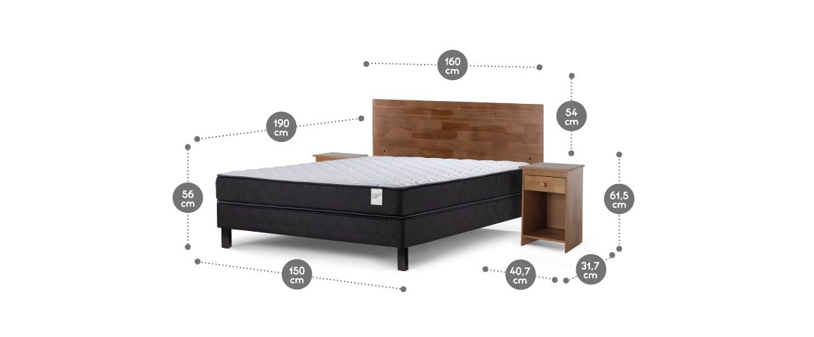 Cama Wave 1.50 x 1.90 Base normal  + Muebles Tabor Caramelo 