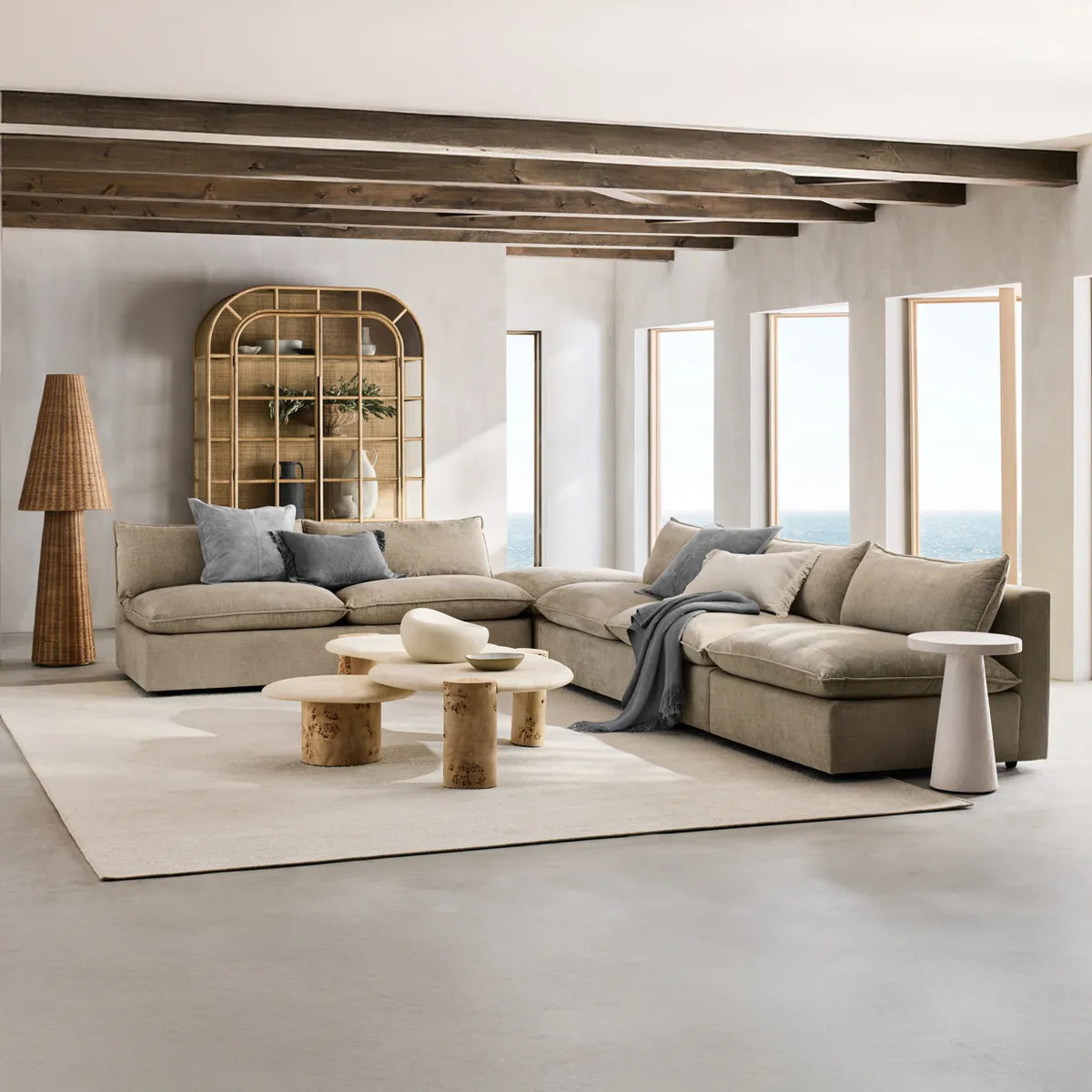 CRATE & BARREL - Seccional Lotus Derecho Beige 4 cuerpos