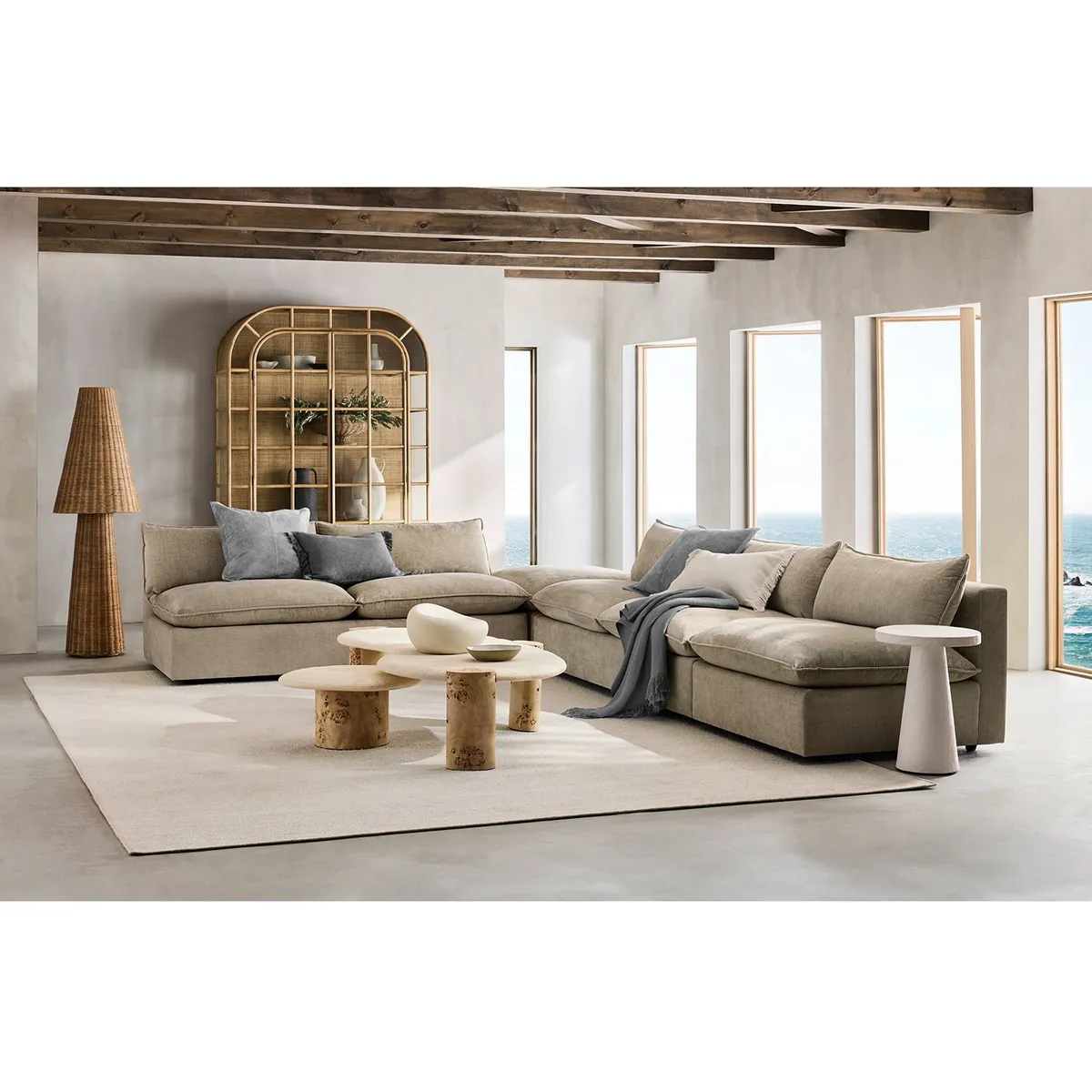 CRATE & BARREL - Sofá Modular Lotus Beige 3 cuerpos