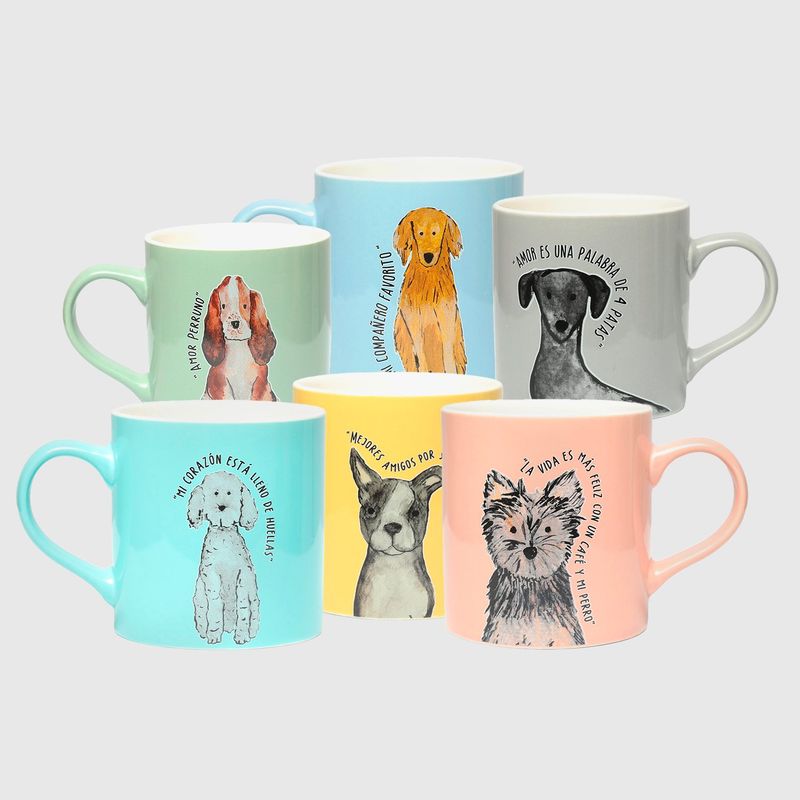 MICA - Set 6 Tazas 320 ml Perros Frases Mica