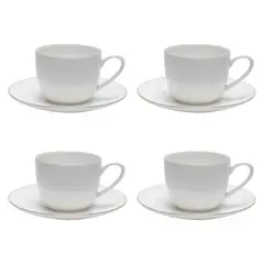 FLORENCIA - Set 4 Tazas Café con plato Borde Dorado