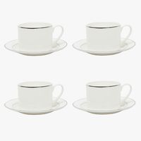Set 4 Tazas Té 258 ml con plato Borde Plateado