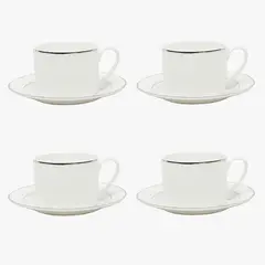 FLORENCIA - Set 4 Tazas Té 258 ml con plato Borde Plateado
