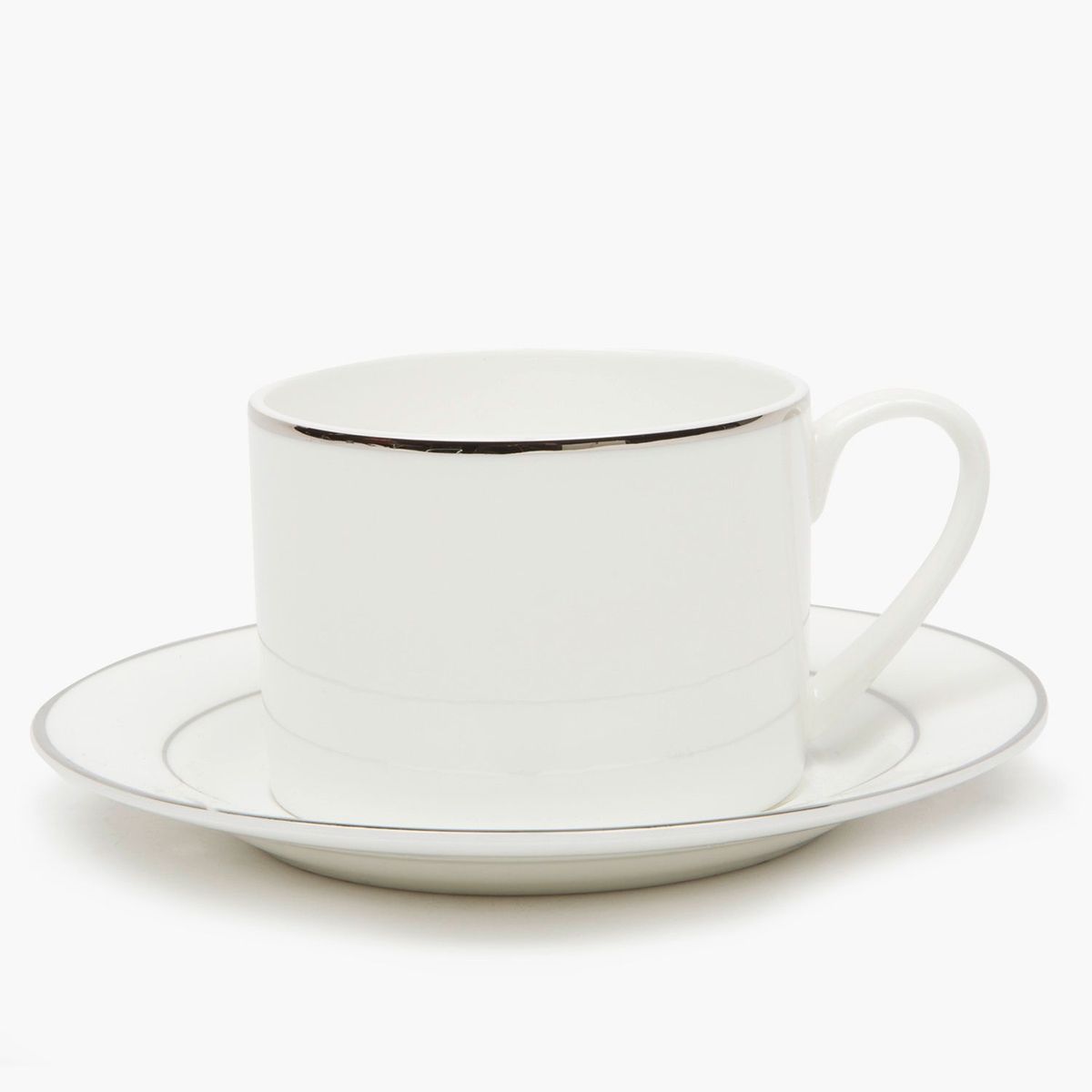 FLORENCIA - Set 4 Tazas Té 258 ml con plato Borde Plateado Florencia