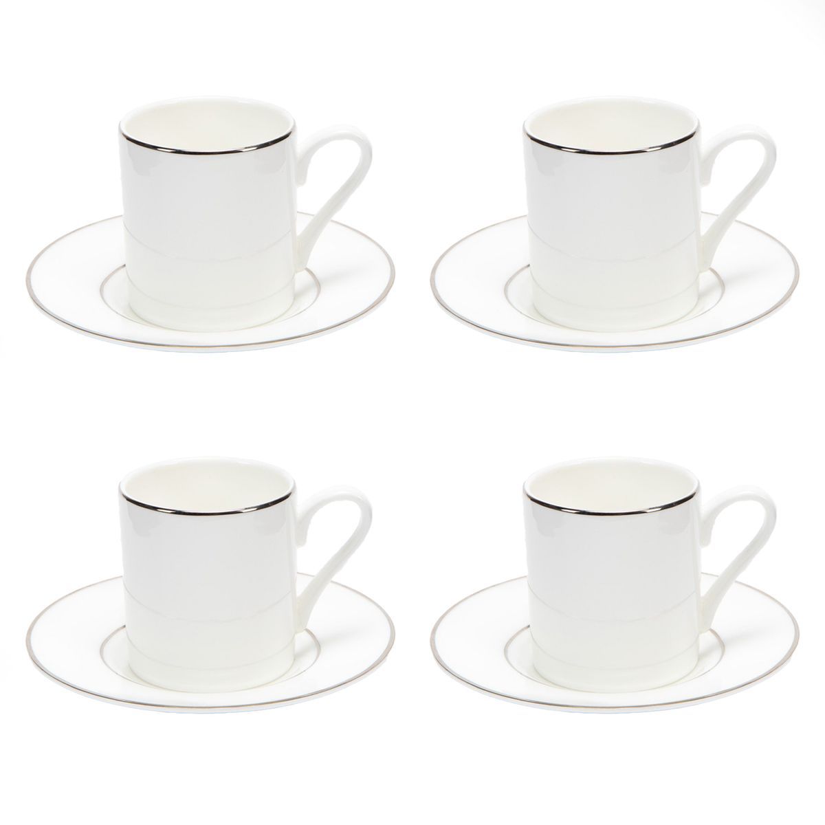 FLORENCIA - Set 4 Tazas Café 110 ml con plato Borde Plateado Florencia