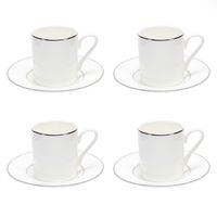 Set 4 Tazas Café 110 ml con plato Borde Plateado