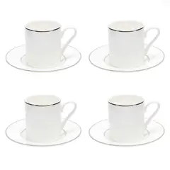 FLORENCIA - Set 4 Tazas Café 110 ml con plato Borde Plateado