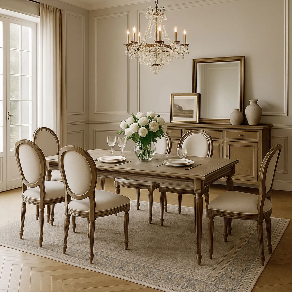 ROBERTA ALLEN - Juego de comedor rectangular Croisette 6 sillas crudo