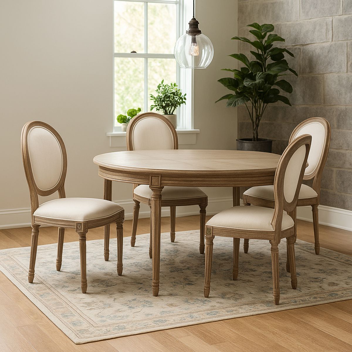 ROBERTA ALLEN - Juego de Comedor Extendible Ovalado Croisette 4 Sillas Curvas