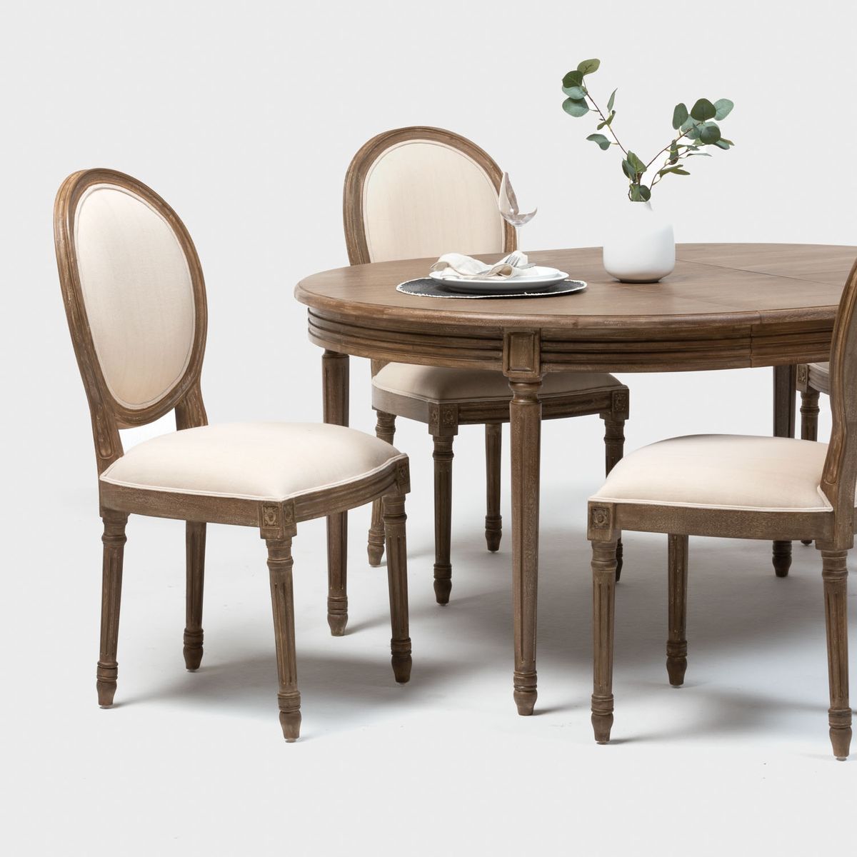 ROBERTA ALLEN - Juego de Comedor Extendible Ovalado Croisette 4 Sillas Curvas