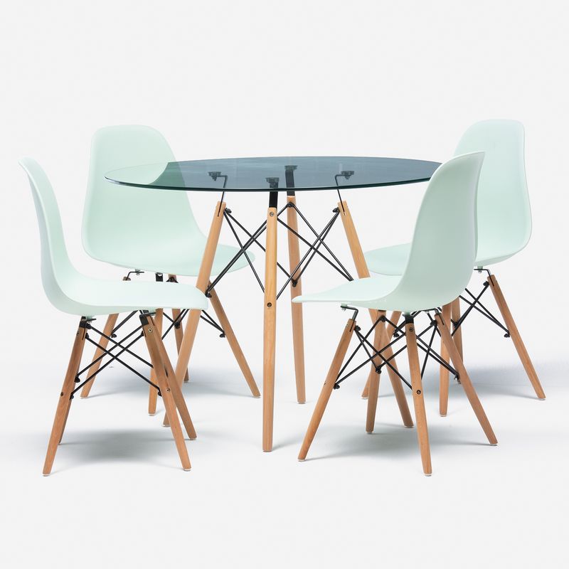 MICA - Juego Comedor Bilund vidrio 4 sillas verde menta