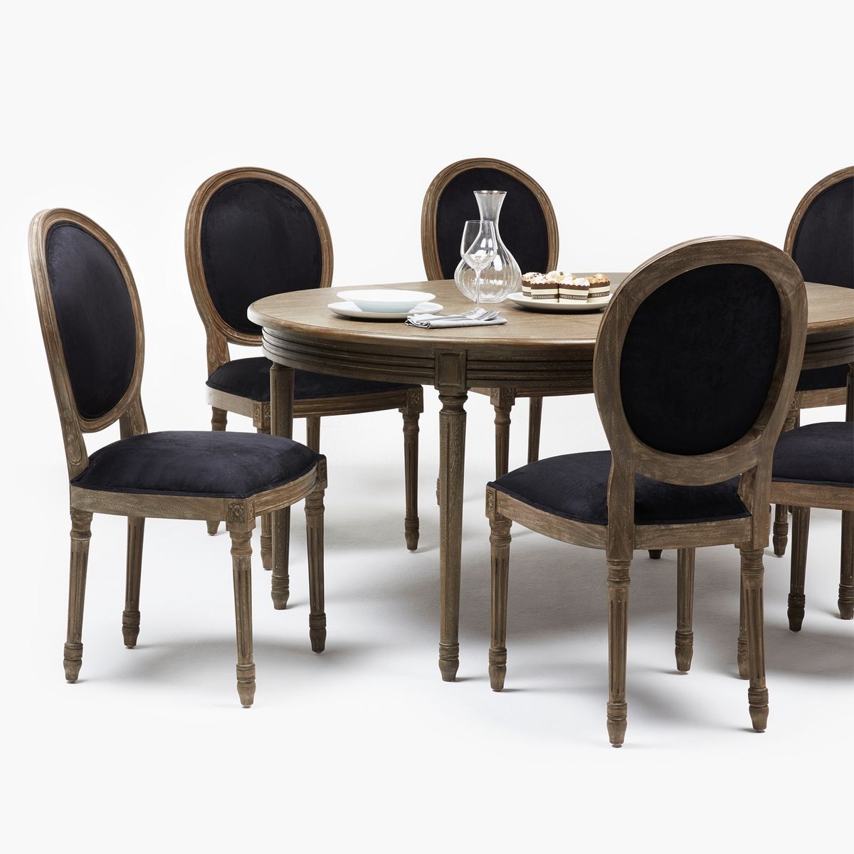 ROBERTA ALLEN - Juego de Comedor Rectangular Croissette 6 Sillas Negro