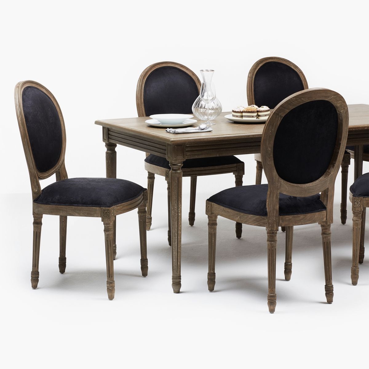 ROBERTA ALLEN - Juego de comedor redondo Croisette 6 sillas Negro