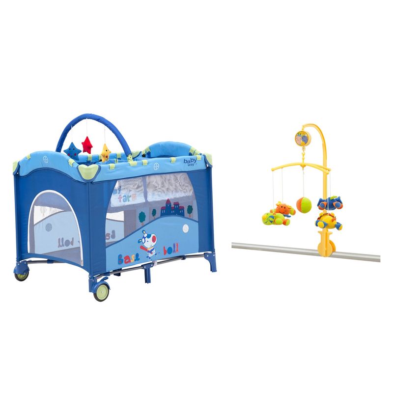  - Cuna Pack And Play Azul + Móvil Bebé Zoo
