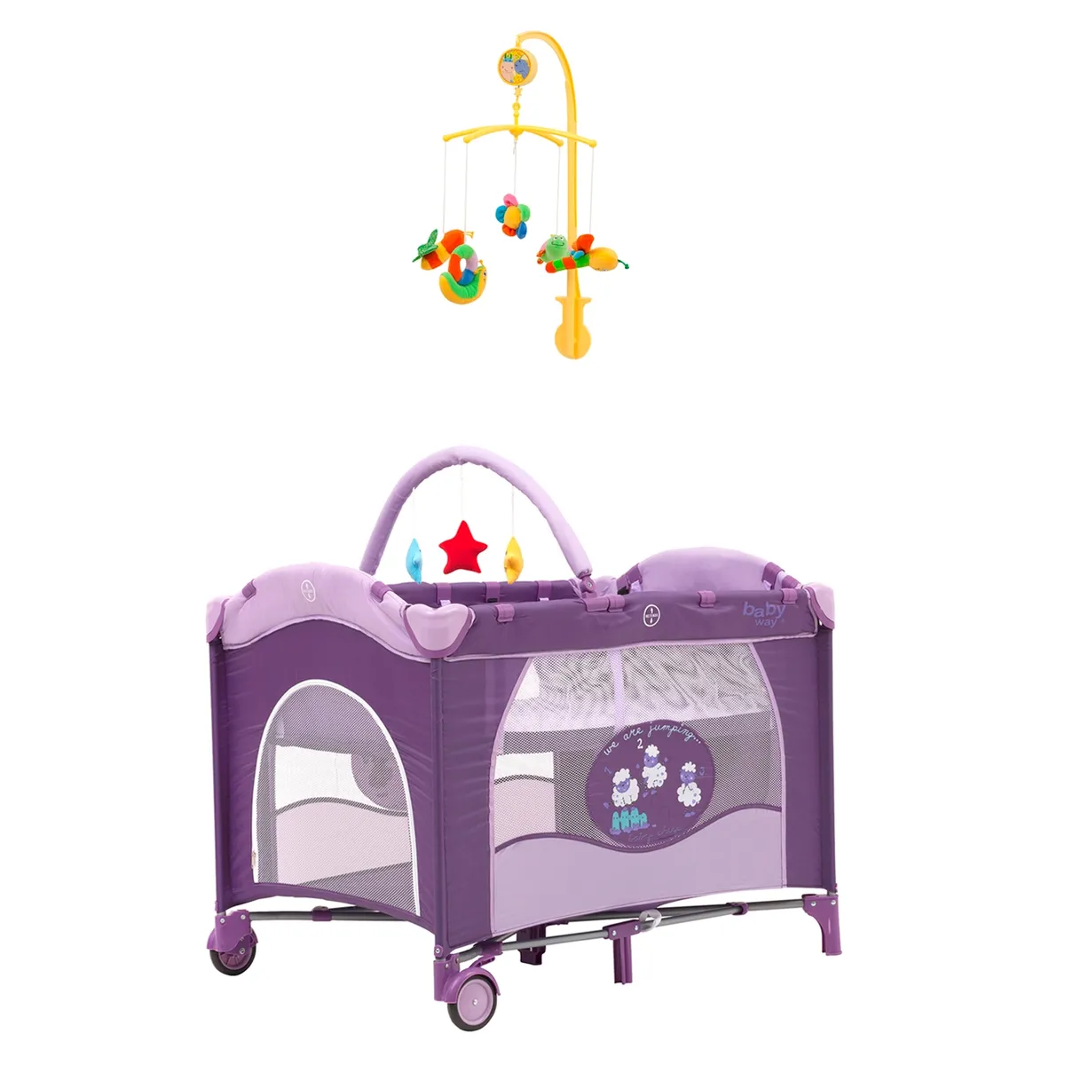  - Cuna Pack And Play Morado + Móvil Bebé Garden