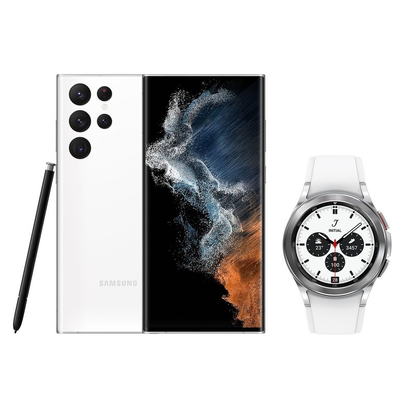 SAMSUNG - Galaxy S22 Ultra 5G 128GB White +Galaxy Watch4 Classic 42 mm