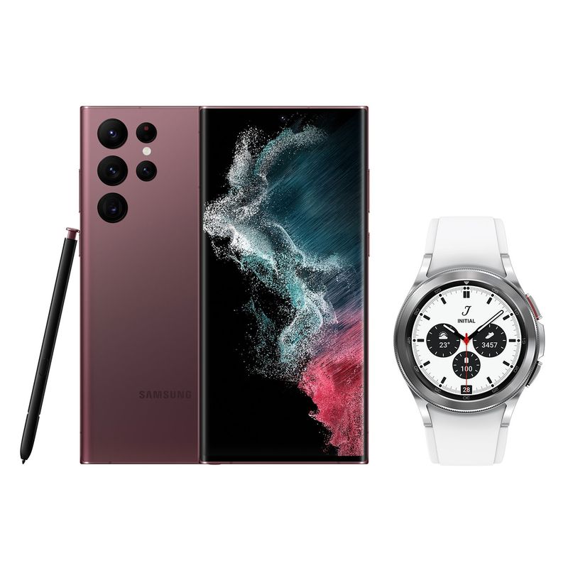 SAMSUNG - Galaxy S22 Ultra 5G 256GB Dark Red +Galaxy Watch4 Classic 42 mm