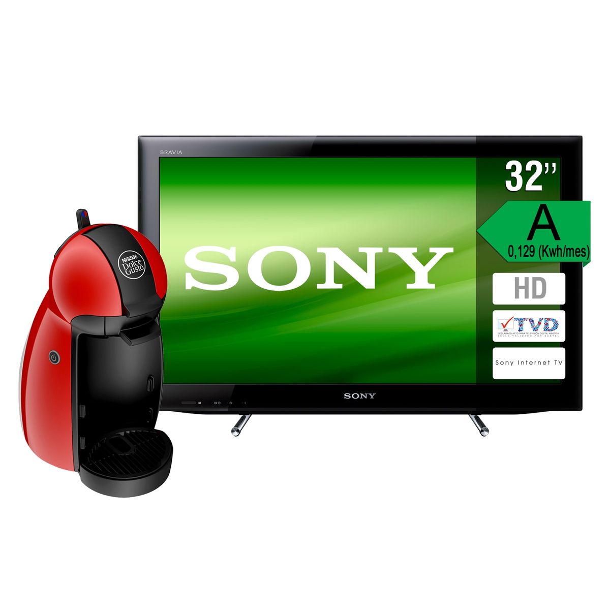  - Combo LED KDL-32EX555 32 Pulgadas + Cafetera Nescafé Piccolo Roja