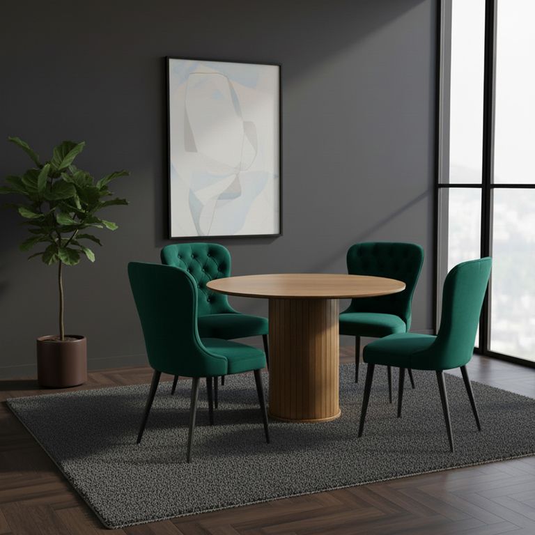 BASEMENT HOME Juego De Comedor Nola Nogal 4 Sillas