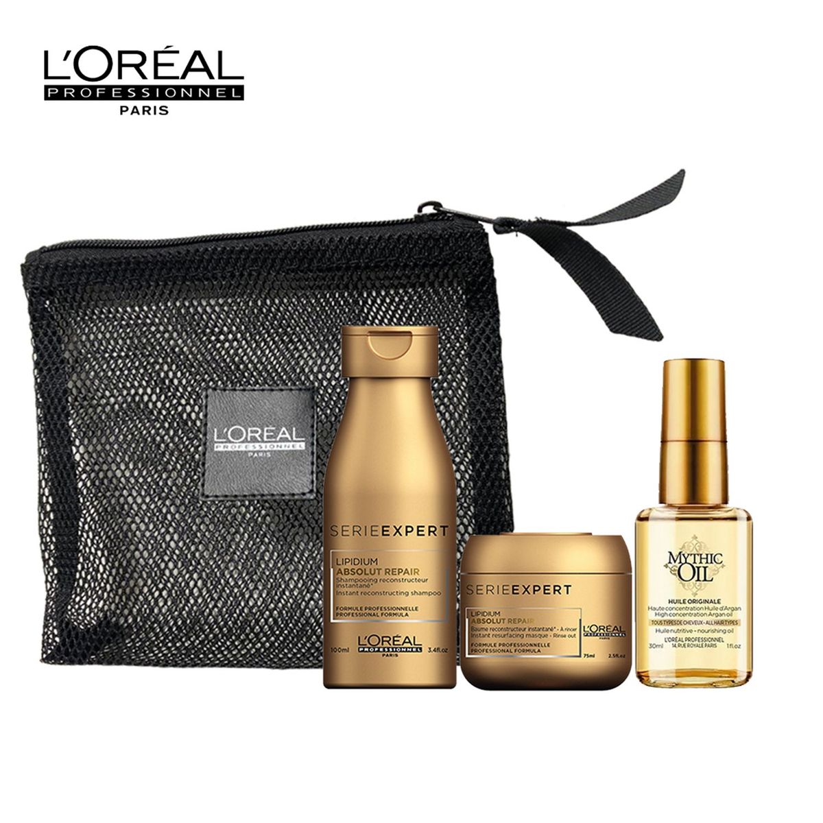LOREAL PROFESSIONNEL - Set de Tratamientos Capilares Set Viajero Cuidado Cabello Dañado Absolut Repair: Shampoo + Mascarilla + Aceite Loreal Professionnel