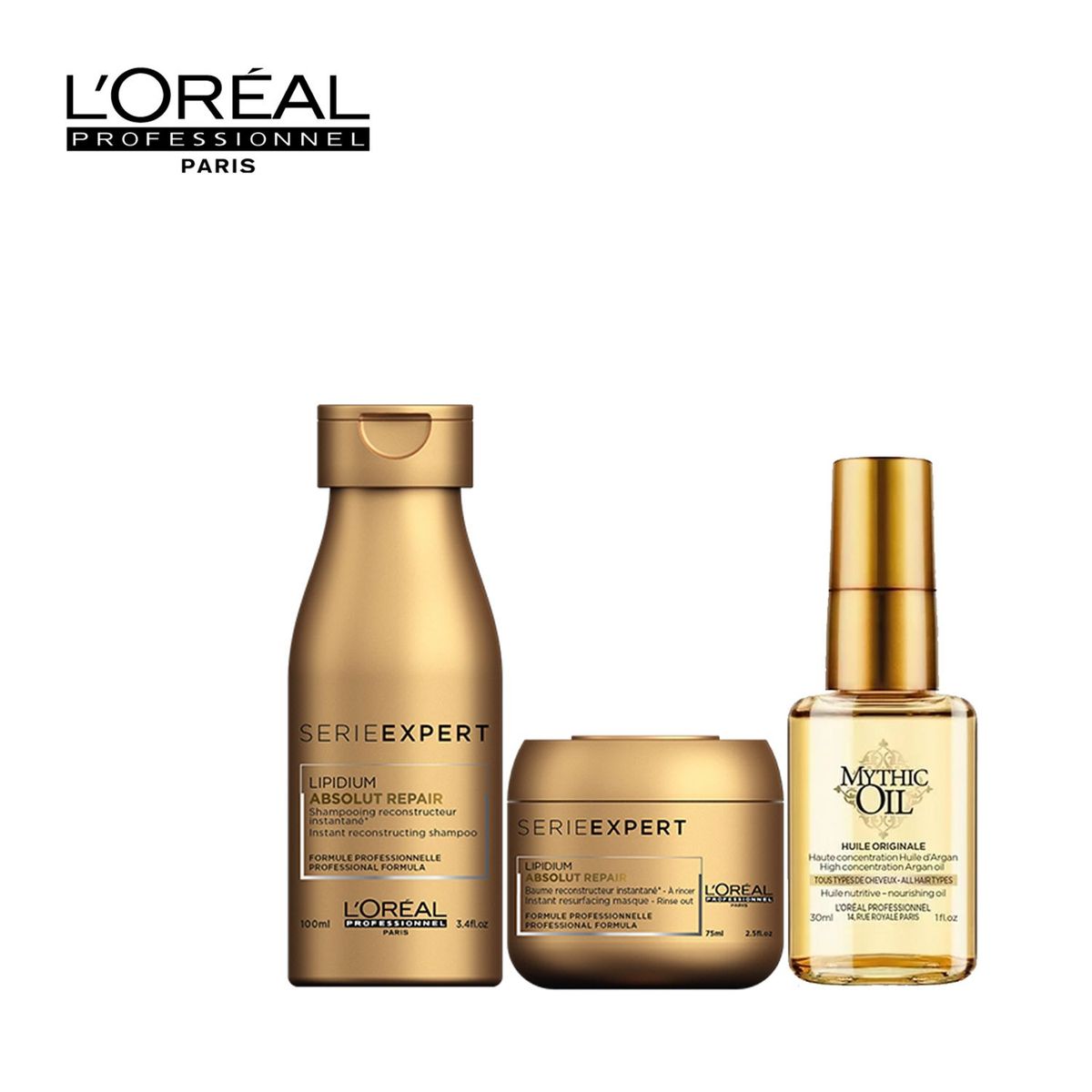 LOREAL PROFESSIONNEL - Set de Tratamientos Capilares Set Viajero Cuidado Cabello Dañado Absolut Repair: Shampoo + Mascarilla + Aceite Loreal Professionnel