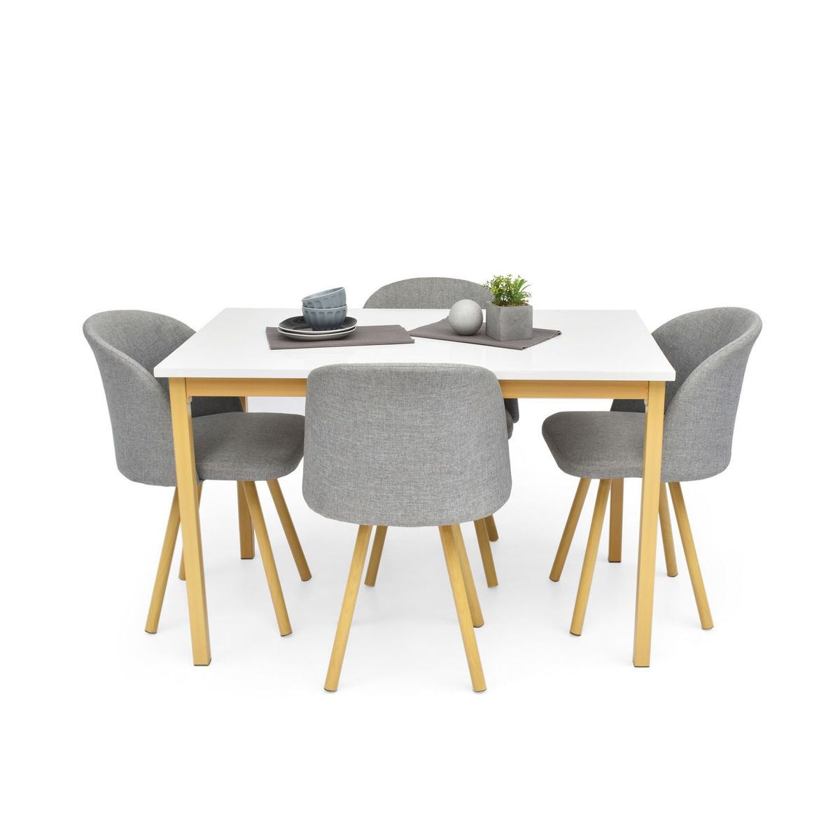 MICA - Juego de Comedor Moderno para 4 Personas Gris (Comedor + 4 Sillas) Mica