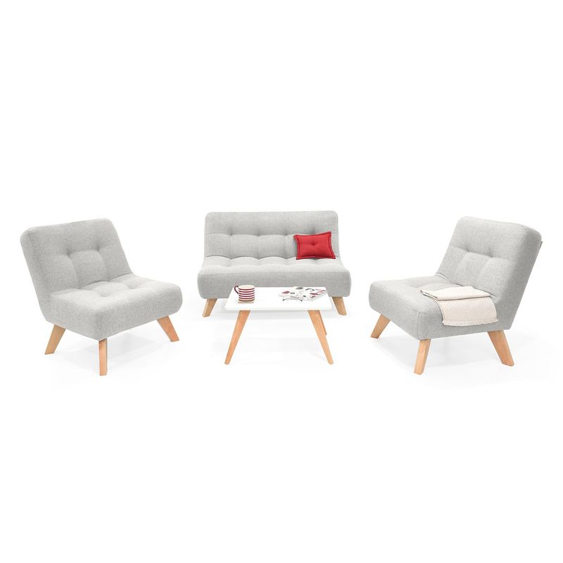MICA - Juego de Sala Moderno en Tela (Sofá + 2 Poltronas + Mesa de Centro) Nantes Prato Mica
