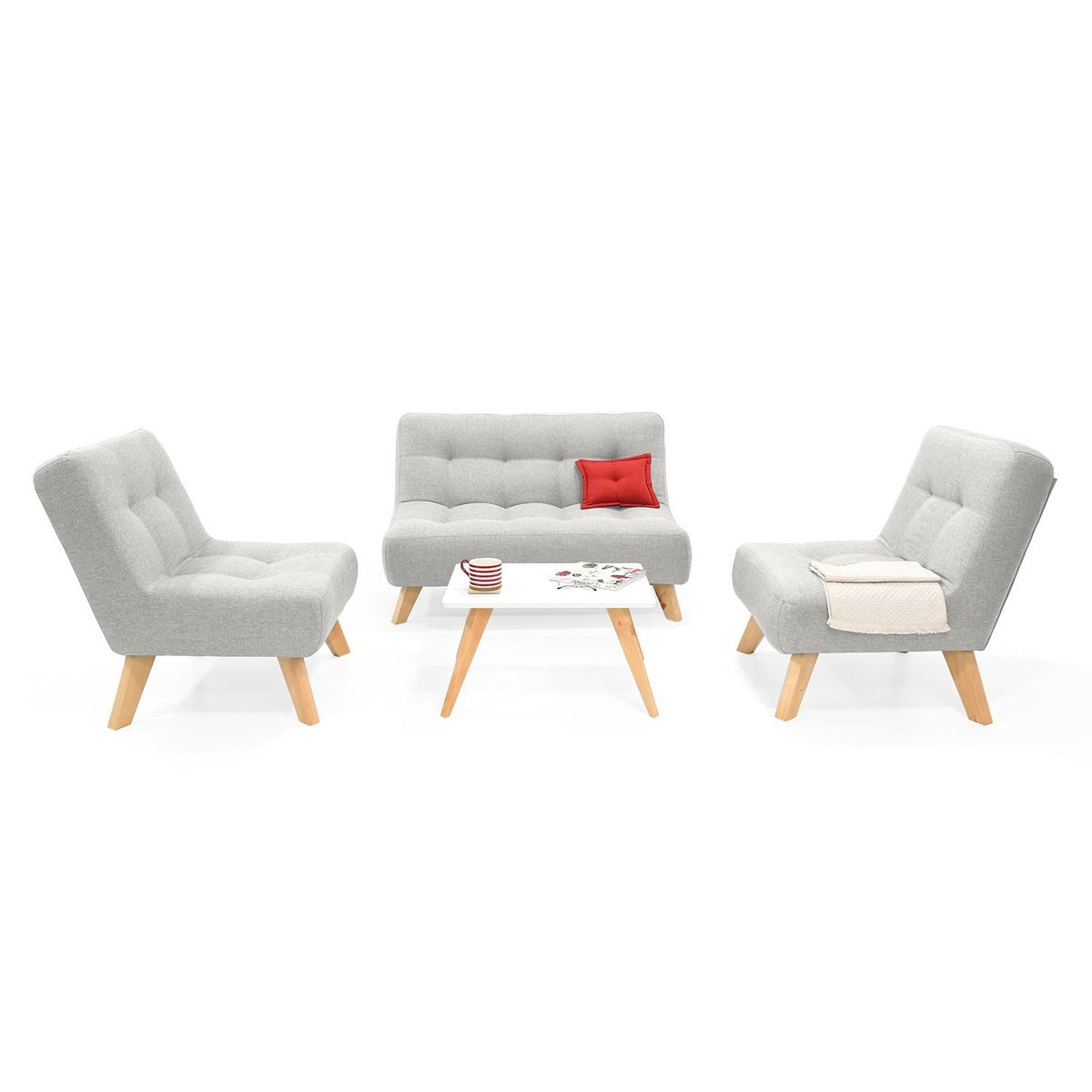 MICA - Juego de Sala Moderno en Tela (Sofá + 2 Poltronas + Mesa de Centro) Nantes Prato Mica