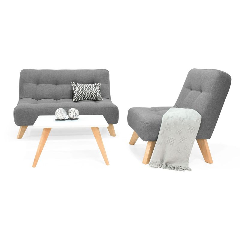MICA - Juego de Sala Moderno en Tela (Sofá + Poltrona + Mesa de Centro) Nantes Prato Mica