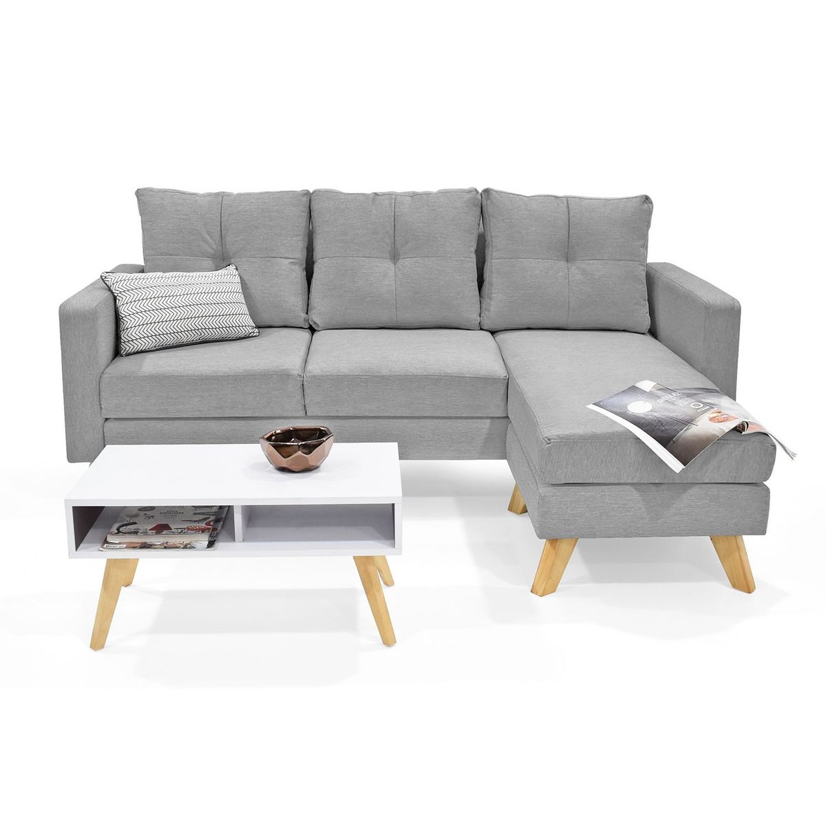 MICA - Juego de Sala Moderno en Tela (Sofá en L + Mesa de Centro) Parnell Tela Mica