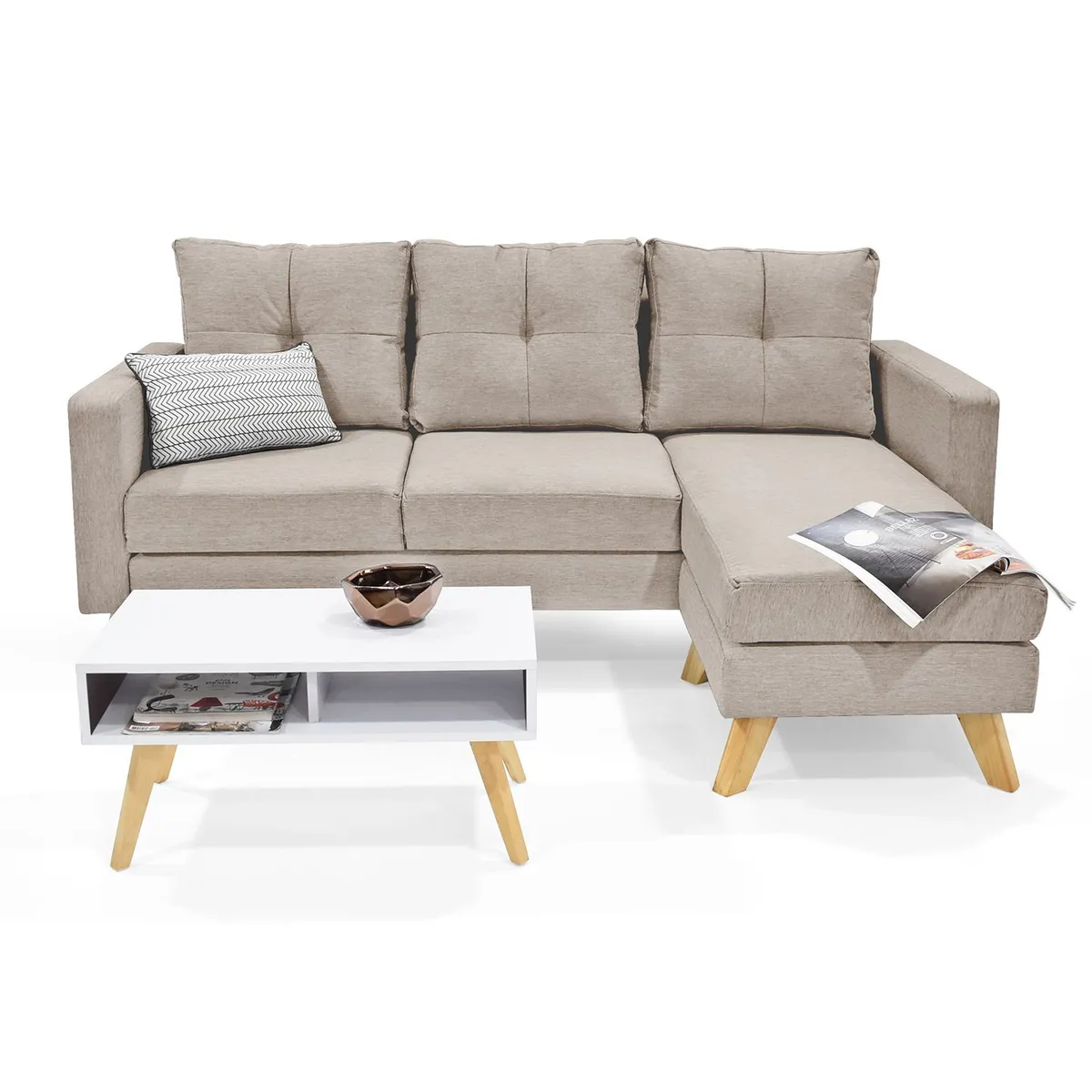 MICA - Juego de Sala Moderno en Tela (Sofá en L + Mesa de Centro) Parnell Tela Mica