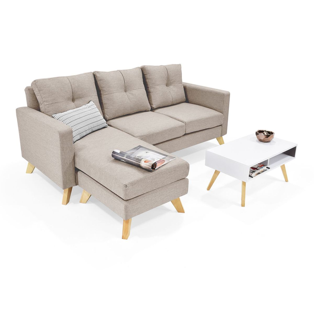 MICA - Juego de Sala Moderno en Tela (Sofá en L + Mesa de Centro) Parnell Tela Mica