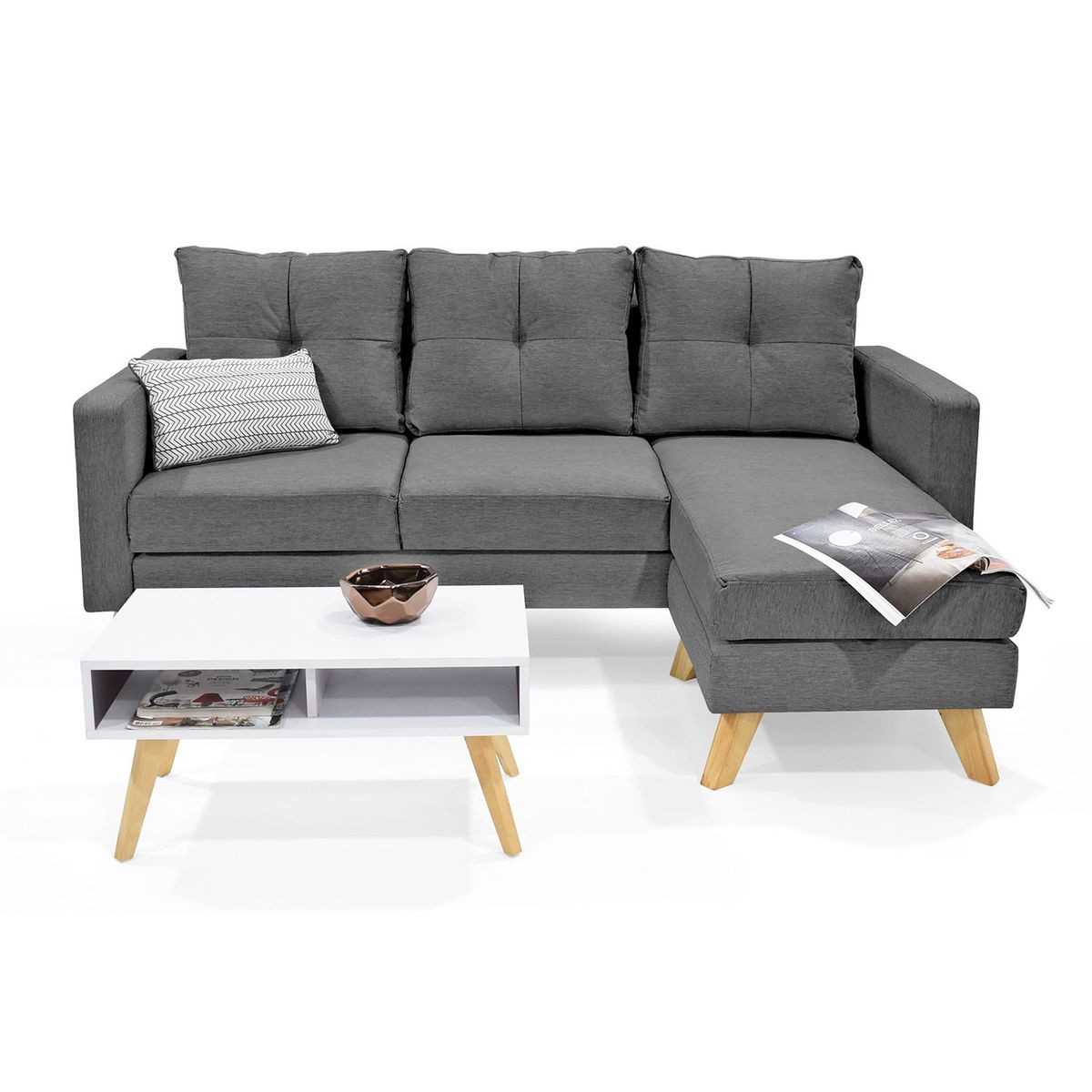 MICA - Juego de Sala Moderno en Tela (Sofá en L + Mesa de Centro) Parnell Tela Mica