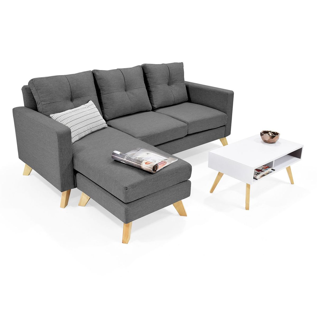 MICA - Juego de Sala Moderno en Tela (Sofá en L + Mesa de Centro) Parnell Tela Mica