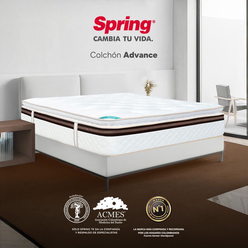 COLCHONES SPRING - Colchón Doble Firmeza Suave Ortopédico con Pillow Resortado Advance 140 x 190 cm Colchones Spring