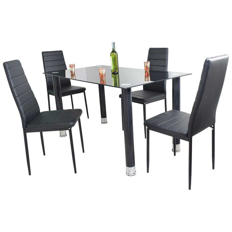 AKIVOY - Juego de comedor vidrio talavera negro 4 puestos