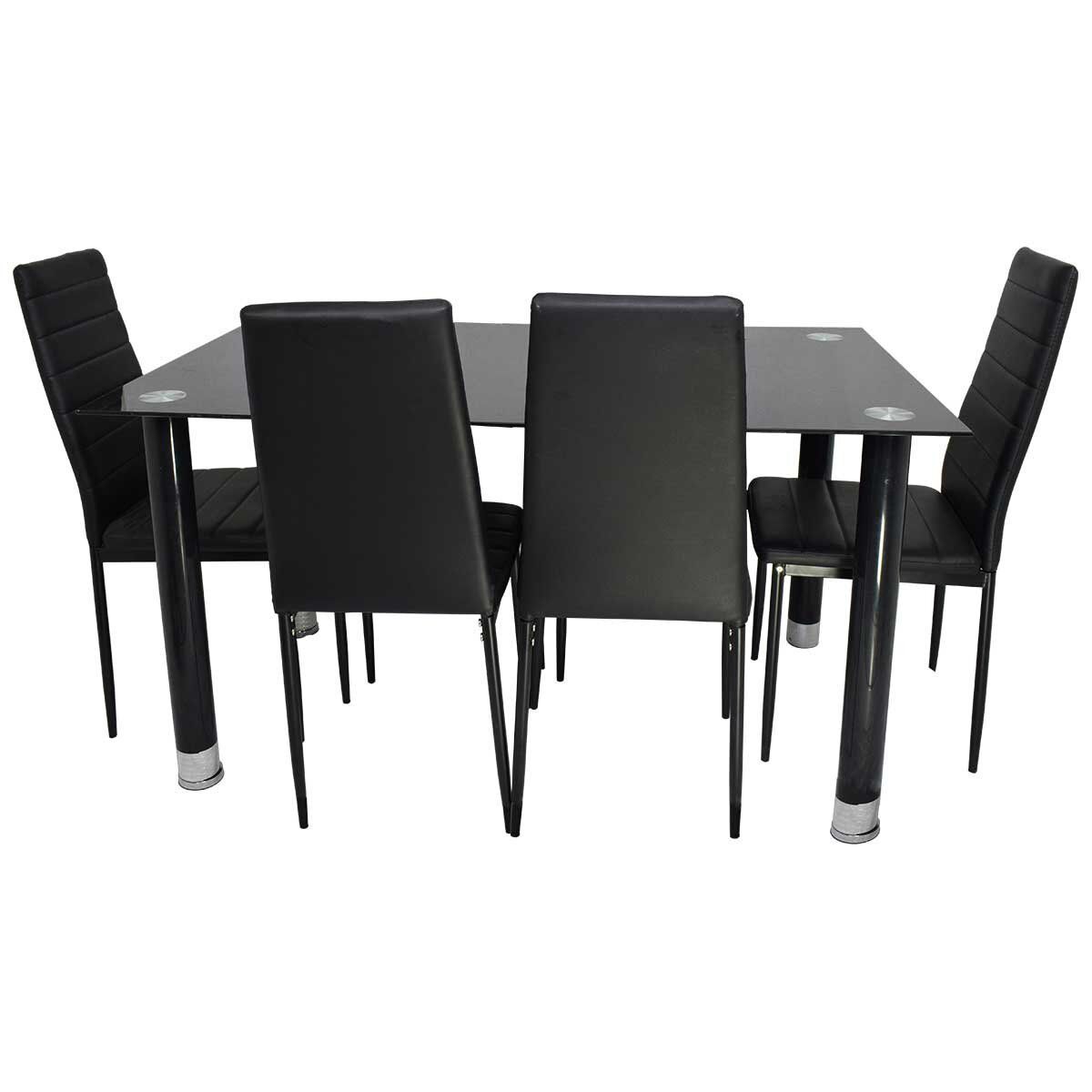 AKIVOY - Juego de comedor vidrio talavera negro 4 puestos