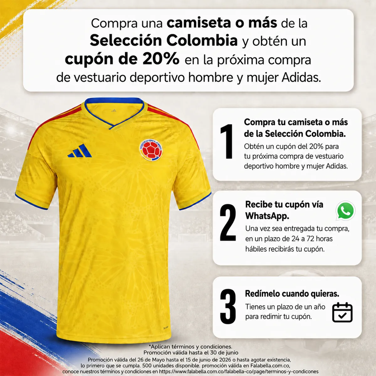 ADIDAS - Combo Mundial 2026 Camiseta Seleccion Colombia Local Hombre + Balón Trionda