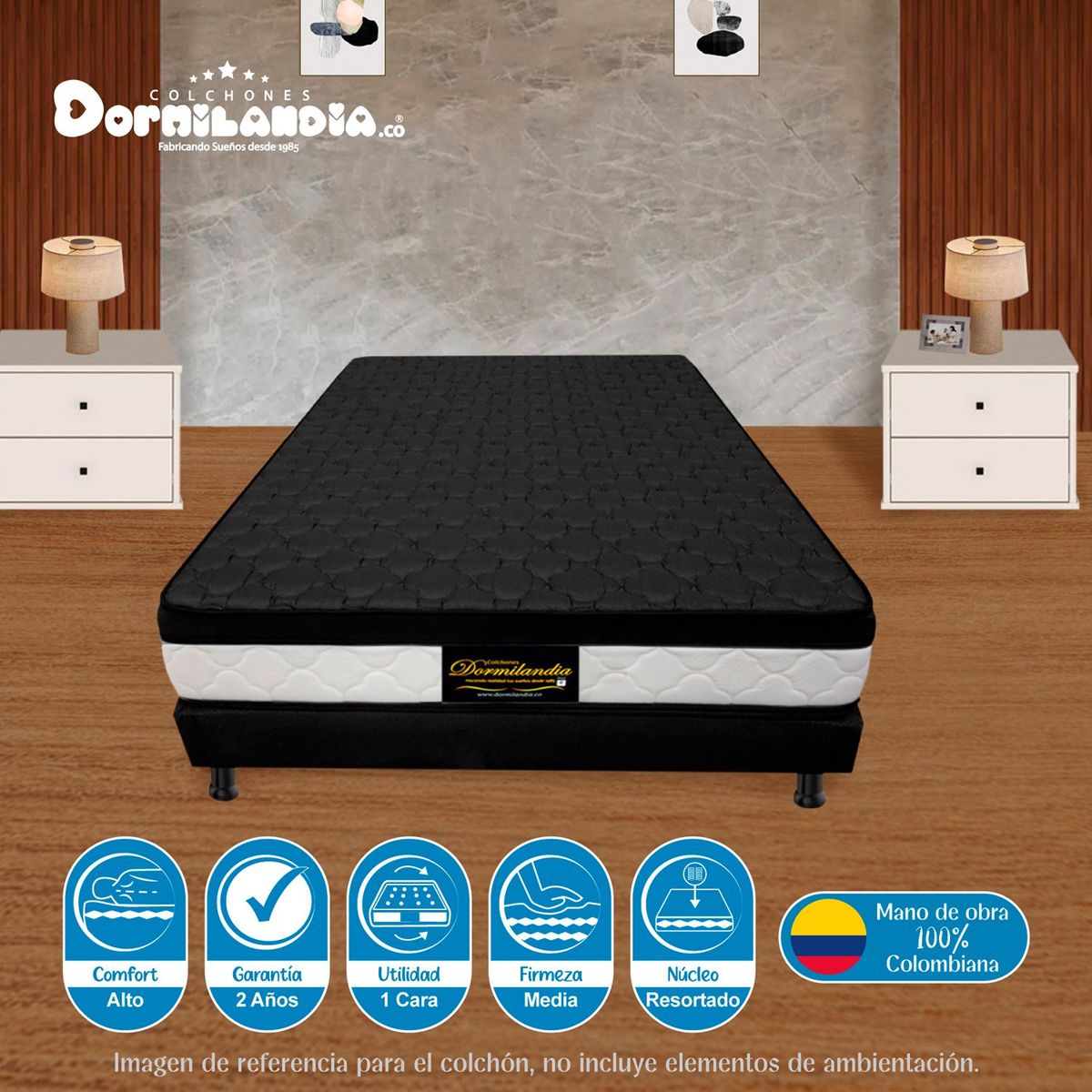 DORMILANDIA - Colchón King Firmeza Media Ortopédico Resortado con Pillow Dublín 200 x 200 cm Dormilandia