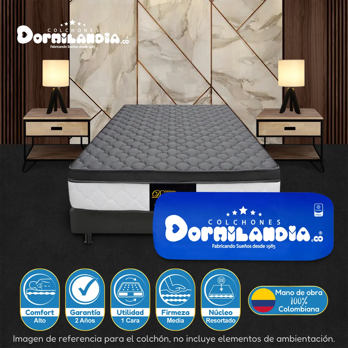 DORMILANDIA - Colchón Semidoble Firmeza Media Ortopédico Resortado con Pillow Dublín 120 x 190 cm Dormilandia