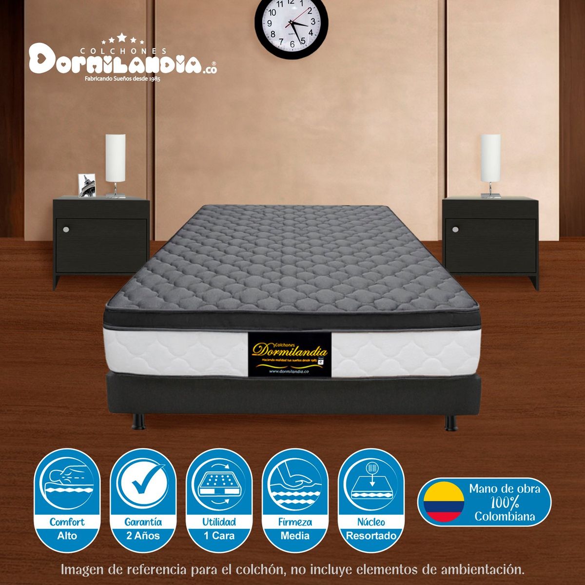 DORMILANDIA - Colchón King Firmeza Media Ortopédico Resortado con Pillow Dublín 200 x 200 cm Dormilandia