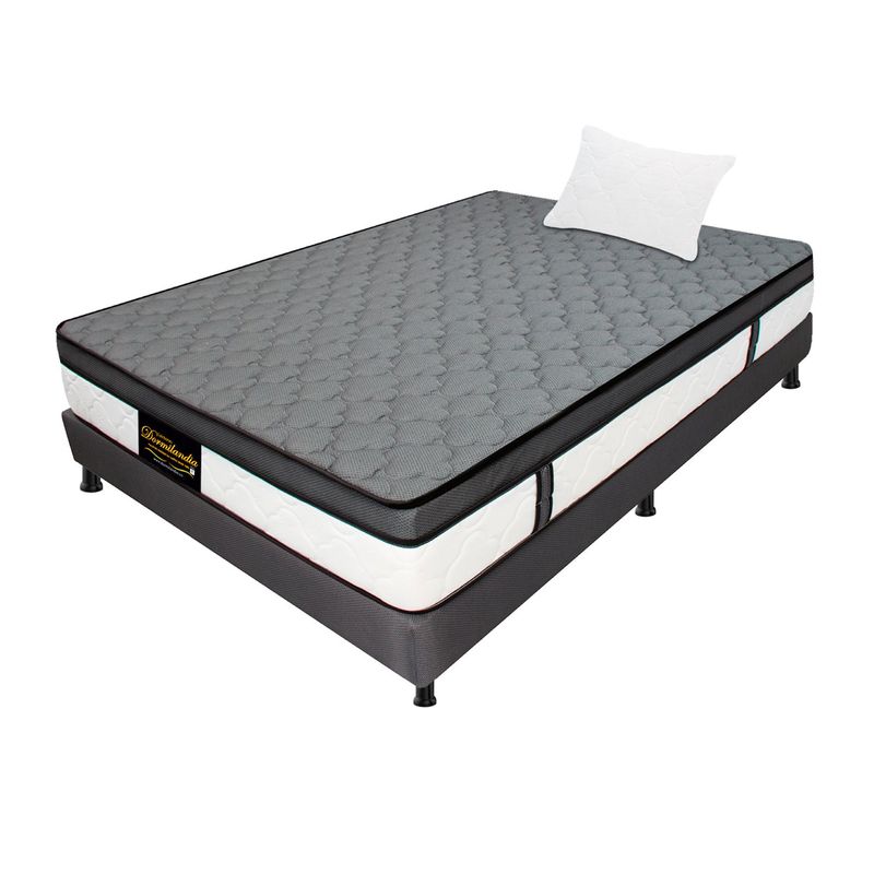 DORMILANDIA - Colchón con Base Cama Sencillo Firmeza Media Ortopédico Resortado con Pillow Dublín 100 x 190 cm + Almohada Dormilandia - 0% Interés a 3 Cuotas Pagando con tu CMR Banco Falabella