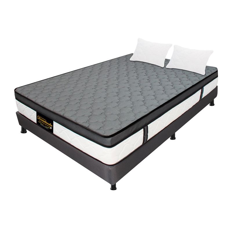 DORMILANDIA - Colchón con Base Cama Semidoble Firmeza Media Ortopédico Resortado con Pillow Dublín 120 x 190 cm + 2 Almohadas Dormilandia - 0% Interés a 3 Cuotas Pagando con tu CMR Banco Falabella
