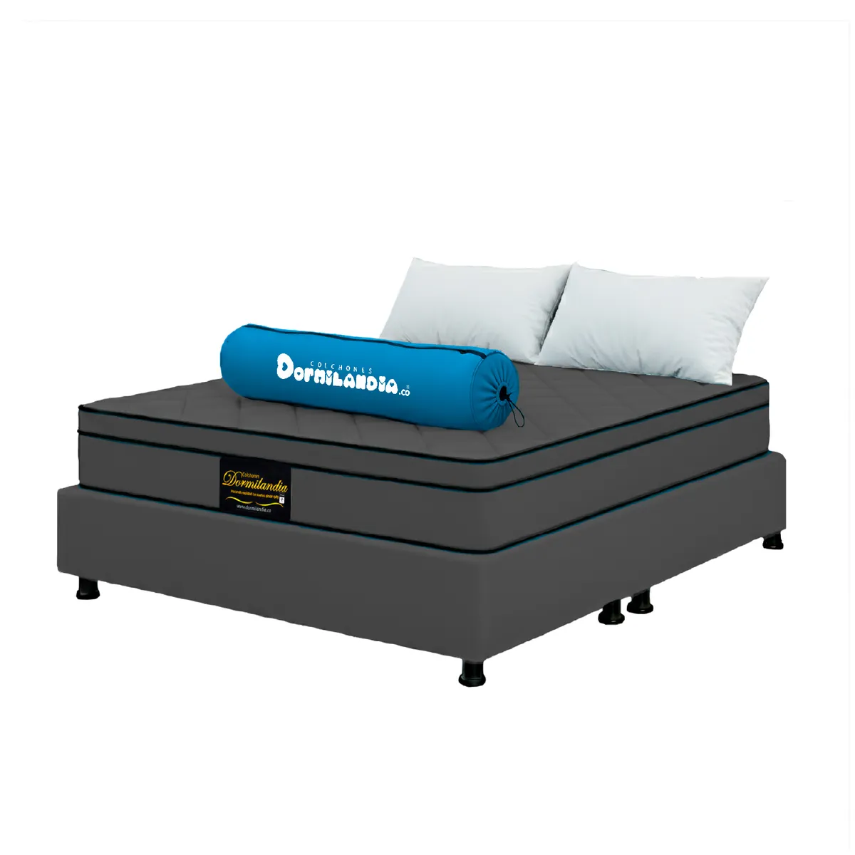 DORMILANDIA - Colchón con Base Cama Queen Firmeza Media Ortopédico Resortado con Pillow Dublín 160 x 190 cm + 2 Almohadas Dormilandia